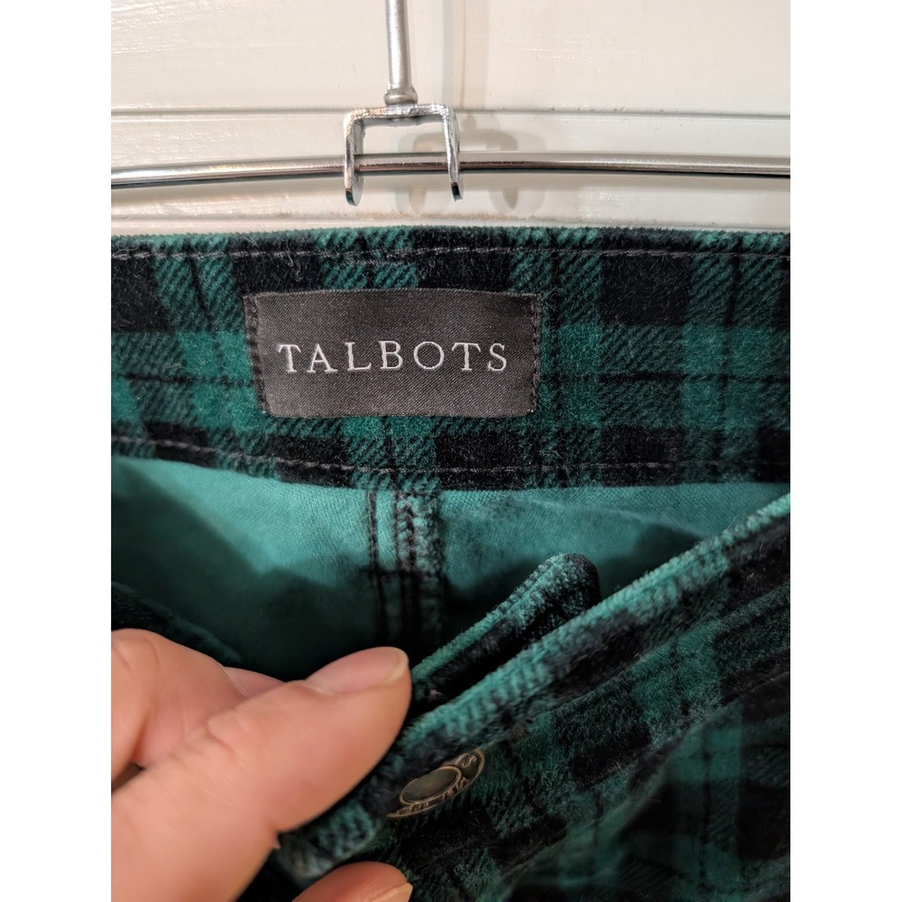 Talbots Green Buffalo Plaid Velveteen Straight Leg Pants Womens 16‎ festive - Picture 3 of 6